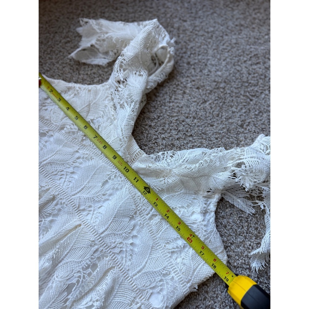 Motherhood Maternity boho‎ Lace Midi Dress Flutter Sleeve ivory off White M - Picture 8 of 12